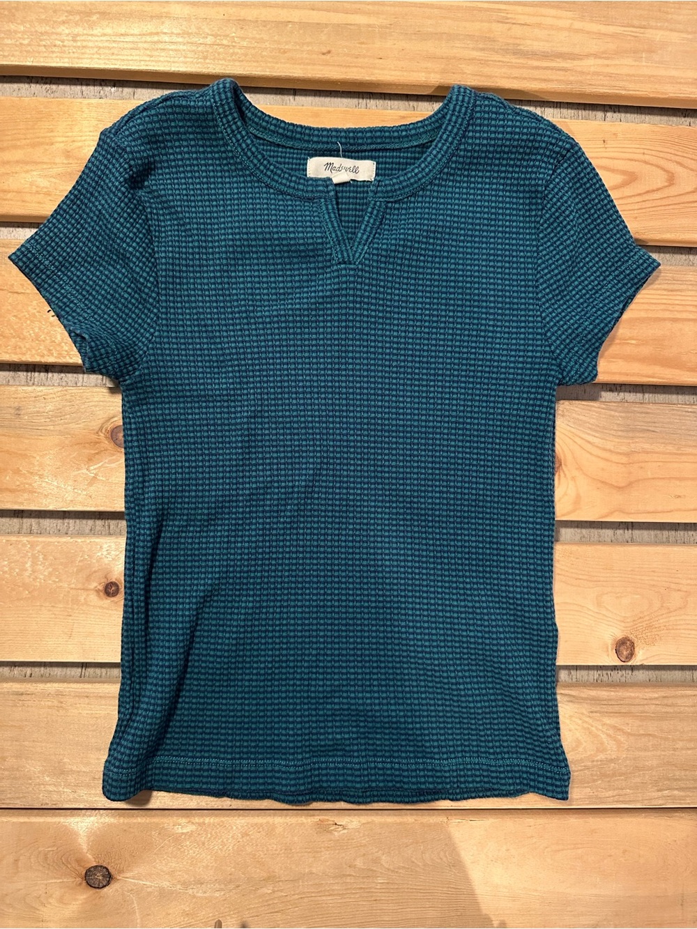Madewell short-sleeve waffle-knit t-shirt - dark teal/green and navy color XS